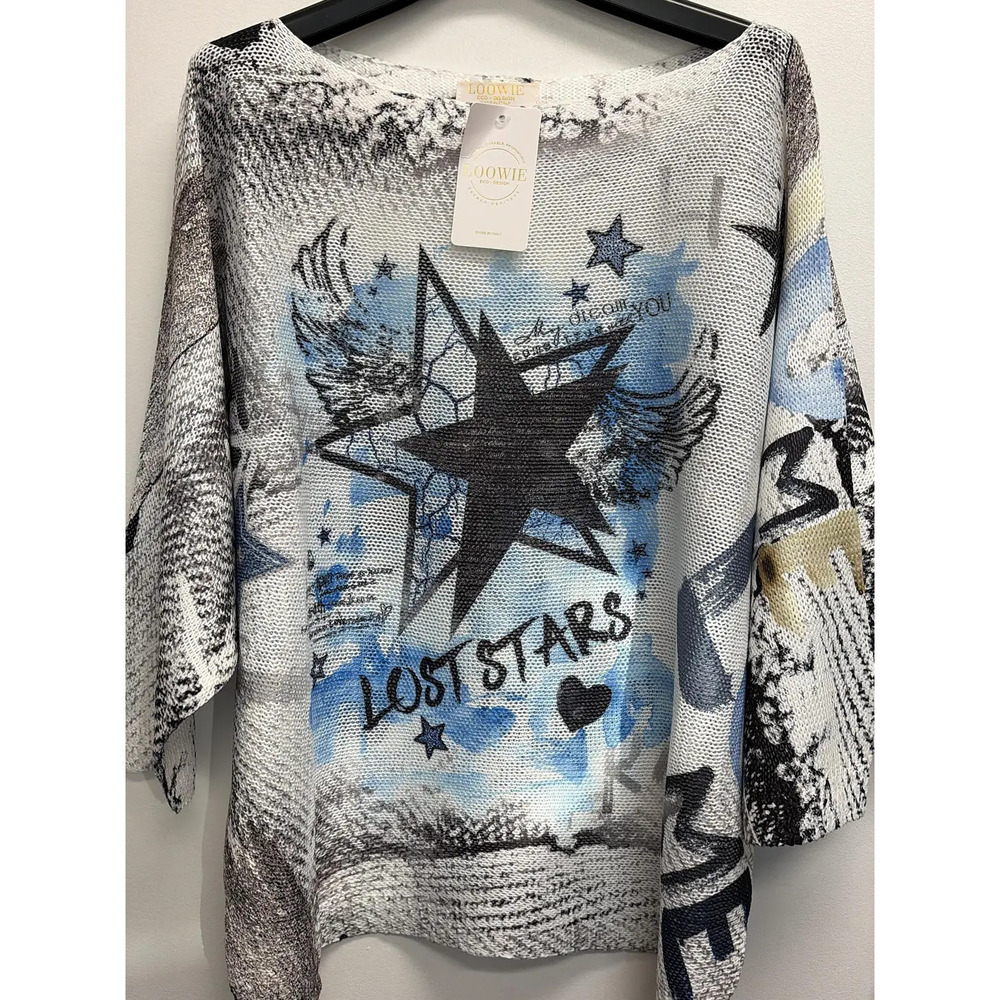 L172 Loowie Lost Stars Round Neck Knit Printed Sweater One Size
